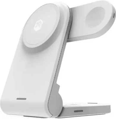 Immagine prodotto di stm goods, stazione di ricarica wireless MagSafe 3-in-1, pieghevole, bianco