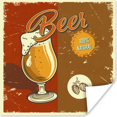 Produktbild von MuchoWow® Poster Mannshöhle - Bier - Rot - Vintage 75x75 cm - Wand Dekoration