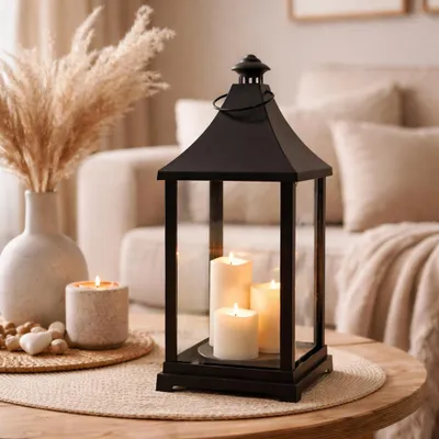 XXL Laterne Windlicht Stalllaterne Gartenlaterne + 3 LED Kerzen Timer H59xB24cm