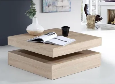 Produktbild von Couchtisch mit drehbarer Tischplatte - Quadratisch - Eiche - 78 x 78 x 36 cm - COFFEE