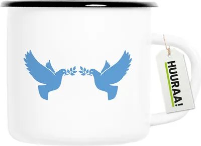 Produktbild von Huuraa Emaille Tasse Friedenstauben 300ml Vintage Campingbecher Geschenkidee