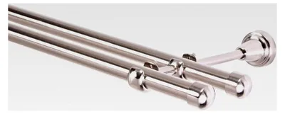 Produktbild von Gardinenstange 400 cm 2-läufig Edelstahloptik Gardinenstangenset aus Metall Vorhangstange Ø 19 mm