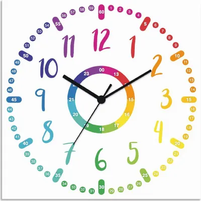 Produktbild von ARTland Wanduhr auf Alu Quarzuhr - schwarzer Zeiger Kinderuhr - bunt Größe: 30x30 cm