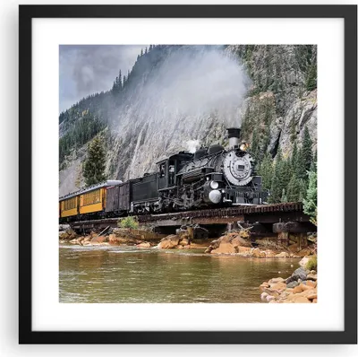Produktbild von Gerahmtes Poster - Schwarzer Rahmen - Alt Lokomotive Berge - 40x40 cm - Wand Bild - Wanddeko - Wandbilder - Kunstposter - Wandposter - Bilderrahmen - Bilder - Kunstdruck - P2BAC40x40-4581