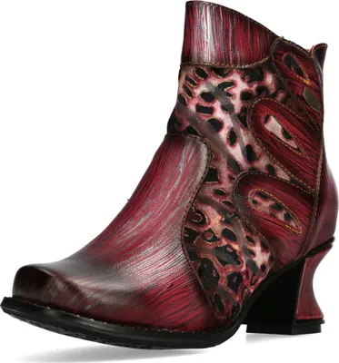 Produktbild von Laura Vita Damen Stiefelette Leder mit modischem Leopardenmuster Igcalo 22, Größe:39 EU, Farbe:Rot