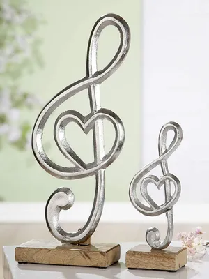 Immagine prodotto di GILDE Standrelief, Notenschlüssel, Aluminium, Mangoholz, silberfarben, , L. 6 cm, B. 15 cm, H. 39 cm 45692