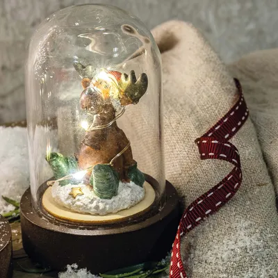 Produktbild von LED-Deko-Glocke "Rentier mit Geschenk"