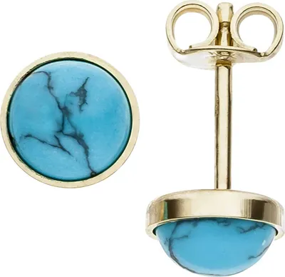 Produktbild von JOBO Ohrstecker rund 333 Gold Gelbgold 2 Türkise Ohrringe Goldohrstecker