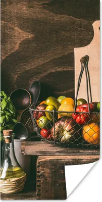 Produktbild von MuchoWow® Poster Gemüse - Kräuter - Rustikal - Stilleben - Basilikum 40x80 cm - Dekoration