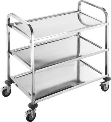 Image de BPT Inox Gastronomie Chariot de service 200kg 3 niveaux avec roues Chariot de transport Chariot de cuisine