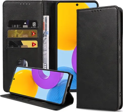 Produktbild von Smartphonica Handytasche passend für Samsung Galaxy M52 Kunstledertasche mit Magnetverschluss und Kartenhalter Buchhülle mit Klappe - Schwarz
