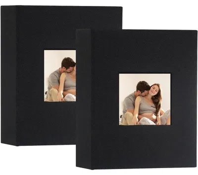 Produktbild von Fotoalbum Leinen 10x15 cm 2er Set Schwarz 100 Fotos mit Sichtfenster