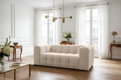 Produktbild von Sofa Designersofa SOLVIE 2-Sitzer in Stoff Tiffani Beige