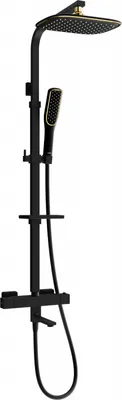 Produktbild von Mexen CQ49 Badewannen-/Brausegarnitur mit Kopfbrause und Thermostatmischer, Schwarz/Gold - 779104995-75