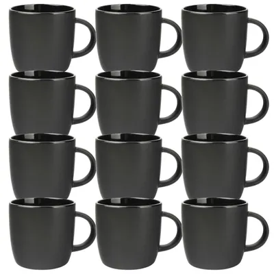 Produktbild von Schramm® Kaffeetassen Set schwarz aus Porzellan wählbar 6 oder 12 Stück 250 ml Kaffeebecherset Kaffeebecher Keramik Tasse mit Henkel 6er oder 12er Set, Anzahl:12 Stück