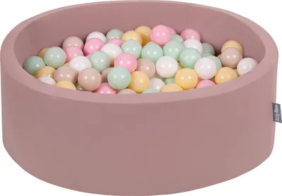 Zdjęcie produktu dla KiddyMoon suchy basen okrągły z piłeczkami 7cm wrzosowy: pastelowy beż-pastelowy żółty-biały-mięta-pudrowy róż 90x30cm/200piłek zabawka basen piankowy