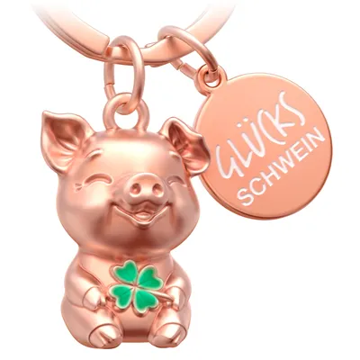 Produktbild von FABACH Glücksschwein Schlüsselanhänger Chubby mit Kleeblatt - Schwein Glücksbringer für Viel Glück und Erfolg - Schweinchen Geschenk