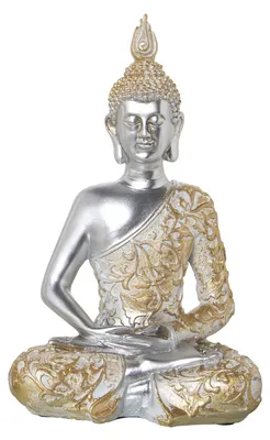 Buddha-Figur aus Kunstharz, goldfarben, 17 x 11 x 28 cm