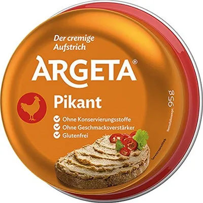 Zdjęcie produktu dla Argeta 3838471007504, Pasztet z kurczaka, 95 g, Olej palmowy, Środek konserwujący, Syntetyczny barwnik, 312 kcal, 1291 kJ, 29 g