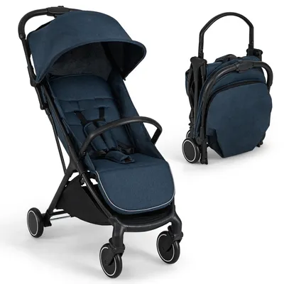Produktbild von COSTWAY Kinderwagen, Reisebuggy mit Liegefunktion, Kinderbuggy mit Rückenlehne, Verdeck & Fußstütze, Babywagen mit Sicherheitsgurt bis 15 kg, Blau