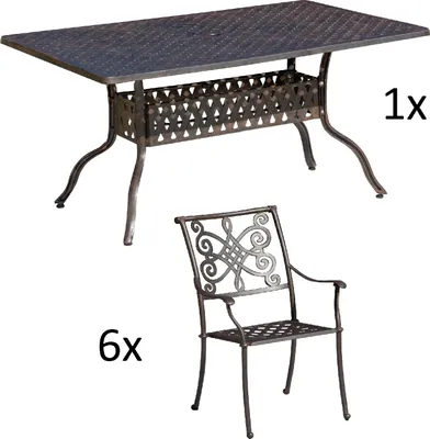Produktbild von Inko 7-teilige Sitzgruppe Alu-Guss bronze Tisch 120x80x74 cm cm mit 6 Sesseln