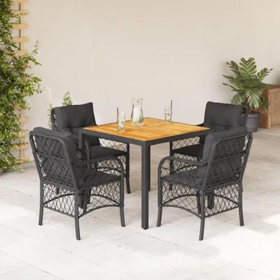 Image de Ensemble de jardin - Ensemble de mobilier de jardin composé de 5 pièces - Ensemble de salon en résine tressée noire avec coussins