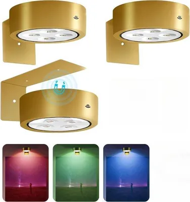 Obrázek produktu pro LED lampa, lampa na displej, nástěnná lampa, dobíjecí noční světlo s dálkovým ovládáním, nástěnná lampa na fotografie, s dálkovým ovládáním a časovačem, sada 3 kusů, RGB design, zlatá