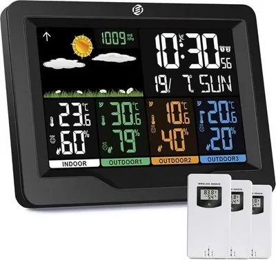 Obrázok produktu pre Prenosná digitálna meteorologická stanica – teplomer, barometer, vlhkomer – vonkajší senzor – teplota – predpoveď