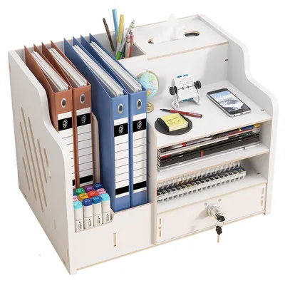Produktbild von Holz-Schreibtischorganizer - Aufbewahrungsbox, 39 x 29 x 28 cm, weiß