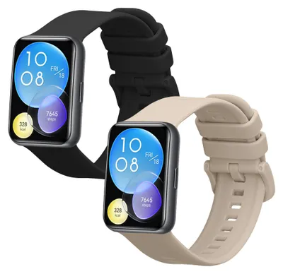 Produktbild von kwmobile 2x Uhrenarmband für Huawei Watch Fit 2 Armband - Fitnesstracker Band Set aus TPU Silikon - Ersatzarmband Smartwatch - Schwarz Beige