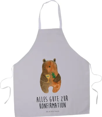 Produktbild von Mr. & Mrs. Panda Schürze Bär Konfirmation - Grau Pastell - Geschenk, Küchenzubehör, Gottesdienst, Teddy, Kochschürze, Küchenschürze, Kirche, Arbeitsschürze, Evangelisch