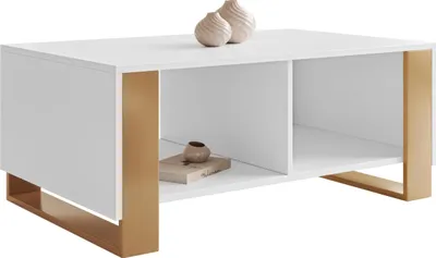 Produktbild von MIRJAN24 Couchtisch Loutio, Kaffeetisch, Stilvoll Wohnzimmer Kollektion (Farbe: Weiß / Gold)