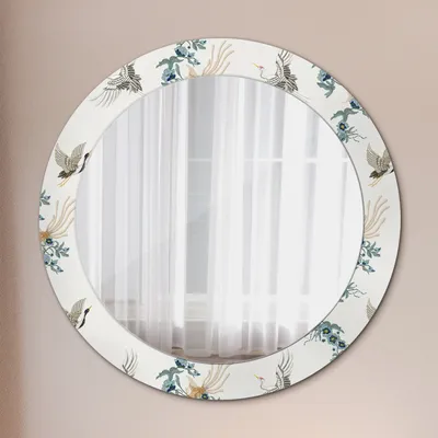 Produktbild von Ø70cm Spiegel - Glasrahmen mit Aufdruck - Wandspiegel Schlafzimmer - Chinoserie