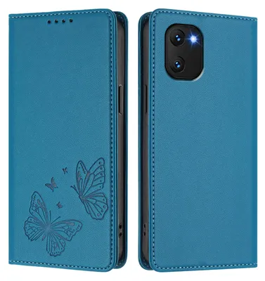 Image de Étui en cuir pour Umidigi Power 7 / Power 7S, motif papillon, étui portefeuille à rabat avec support, bleu
