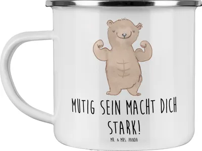 Produktbild von Mr. & Mrs. Panda Teetasse Angst überwinden - Weiß - Geschenk, Mut, Pott, Mutig sein, Emaille Tasse, Inspiration, Trost, Vertrauem, Becher, Haferl, Kraft, Teebecher