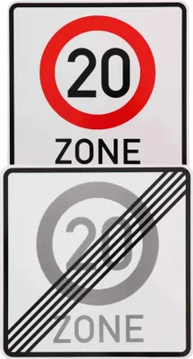 Produktbild von Original 2 x Verkehrszeichen Nr. 274.2-20 Ende 20 Zone 274.1-20 20 Zone nach StVO mit RAL Straßenschild Verkehrsschild Schilder Straßenverkehr Schild