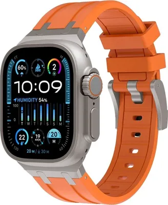 Produktbild von Strap-it Luxus-Flüssigsilikonarmband mit Titanverschluss, geeignet für Apple Watch 1/2/3/4/5/6/7/8/9/SE/Ultra in den Größen 42–44–45–49 mm
