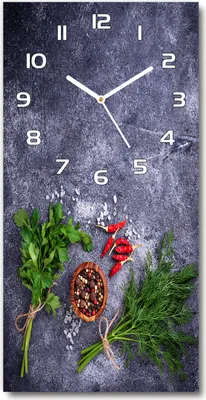 Produktbild von Wanduhr aus Glas – 30x60 cm - Glasbild - Glasuhr - Gehärtetes Glas -Kräuter und Gewürze