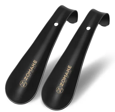 Immagine prodotto di Set di 2 corno da scarpe in metallo, neri, con gancio per appendere, lunghezza 16 cm