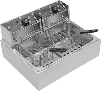 Produktbild von Einzelbecken-Fritteuse 12 L, 2 Körbe, Edelstahl, 2 Heizzonen mit unabhängiger Temperaturregelung, hellgrau