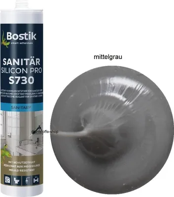 Produktbild von Bostik S730 Sanitär Silicon Pro 300ml Kartusche Silikon Fugen Dichtstoff Mittelgrau