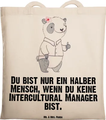 Produktbild von Mr. & Mrs. Panda Tote Bag Intercultural Manager Herz - Transparent - Geschenk, Stoffbeutel, Jutebeutel, Tasche, Shopping, Schultasche