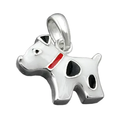 Produktbild von Anhänger 12x10mm Hund schwarz gefleckt farbig lackiert 925 silber 12,5x10mm