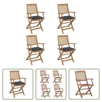 Produktbild von The Living Store Klappbare Gartenstühle 4 Stk. mit Kissen Massivholz Akazie