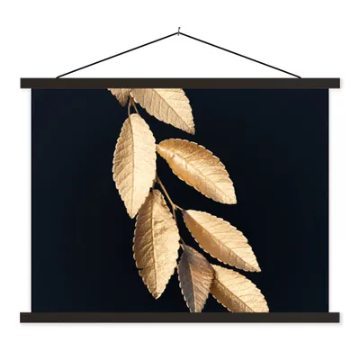 Produktbild von MuchoWow® Textilposter Blätter - Schwarz - Gold - Luxus - Pflanzen 40x30 cm mit schwarzem Rahmen - Dekorationen