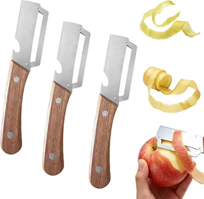 Produktbild von Kartoffelschäler Set 3 Stück, Edelstahl und Holz, Julienneschäler, für Küche