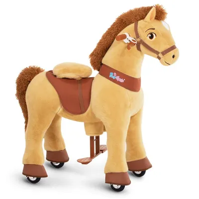 Image de PonyCycle Modèle E Cheval Jouet Mécanique à roulettes avec Frein Cheval Brun Clair Cheval à Bascule pour Enfant - E436