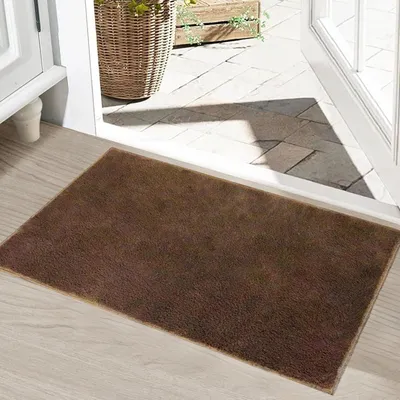 Image de Paillasson intérieur, 80x120 cm, couleur marron, lavable, avec base antidérapante en TPE, à poils courts