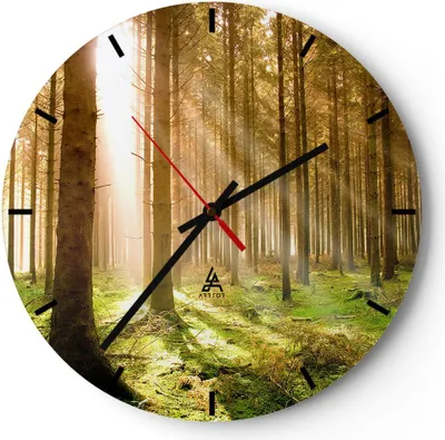 Produktbild von Wanduhr - Rund - Glasuhr - Bäume Sonne Natur - 40x40cm - Schleichendes Uhrwerk - Lautlos - zum Aufhängen bereit - Dekoration Modern - Wanddekoration aus Glas - C3AR40x40-0156