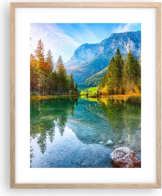 Produktbild von Gerahmtes Poster - Rahmen in heller Eiche - Landschaft Berge Morgendämmerung - 40x50 cm - Wand Bild - Wanddeko - Wandbilder - Kunstposter - Wandposter - Bilderrahmen - Bilder - P2NPA40x50-4456